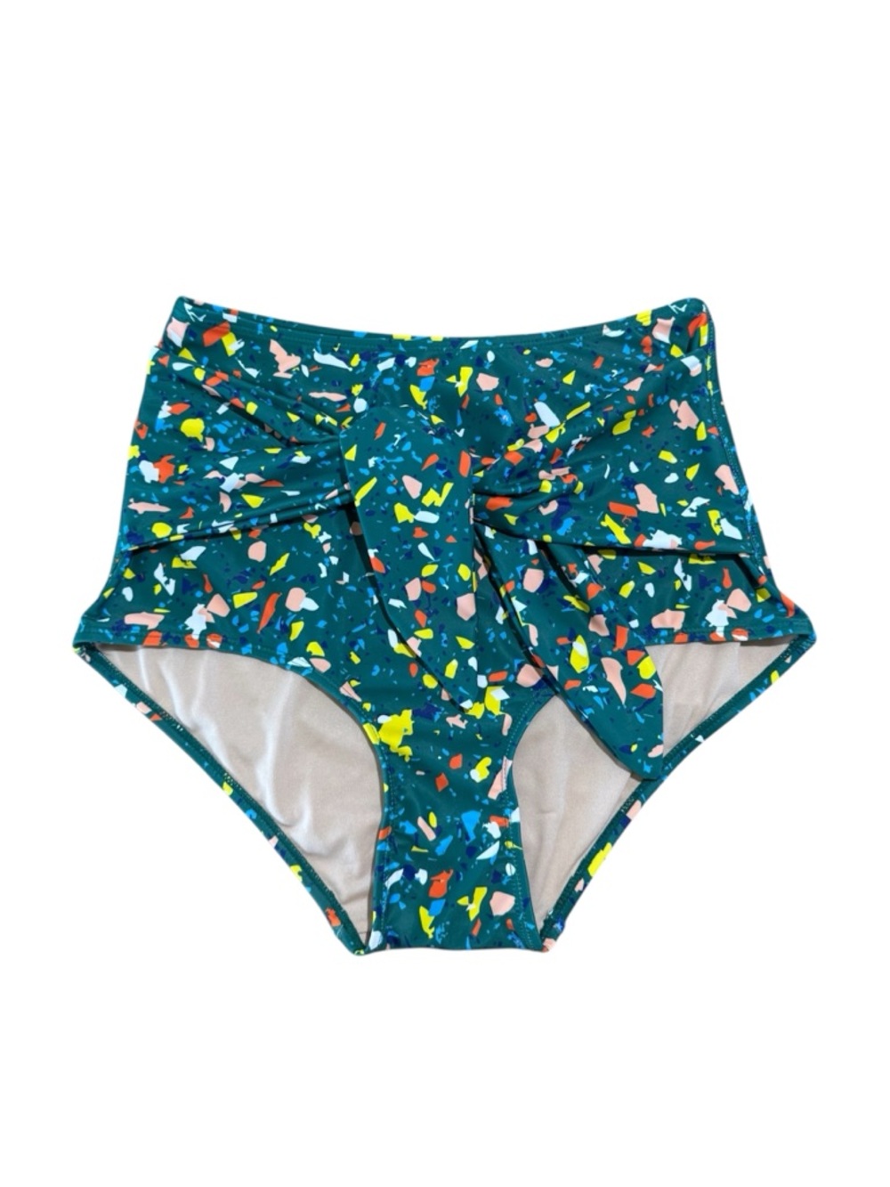 Kortni Jeane Green Terrazzo High Waisted Tie Front Bikini Swim Bottoms Small